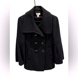 Loft Women Pea Black Coat Double Breasted 6 Buttons Wool Blend Size 2P